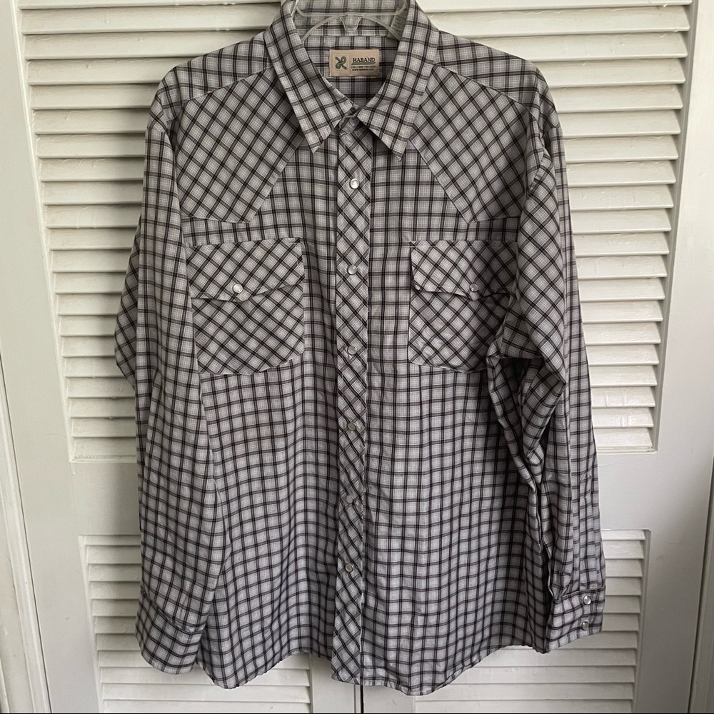 Haband Plaid Pearl Snap long Sleeve Shirt XL